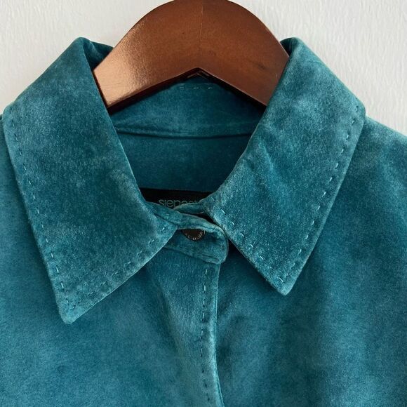 Sienna Studio G3 Apparel Women’s XS Leather Turquoise Button Jacket Coat - Picture 4 of 16
